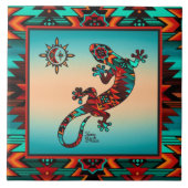 Gecko und Sun Keramik Tile Fliese (Vorderseite)