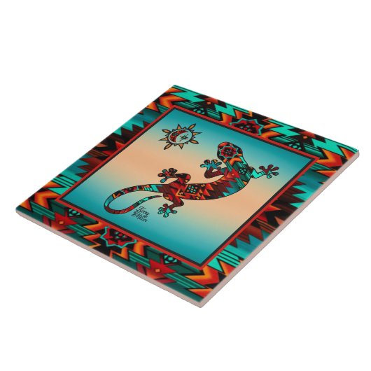 Gecko und Sun Keramik Tile Fliese (Seite)