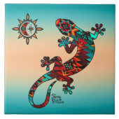 Gecko und Sun Keramik Tile Fliese (Vorderseite)