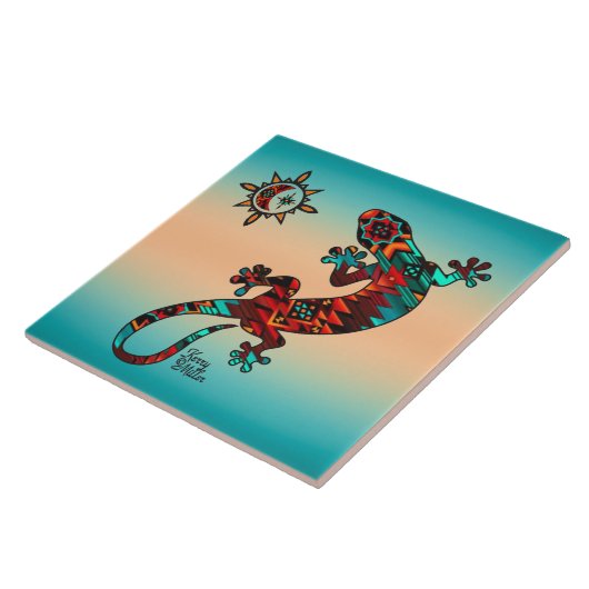 Gecko und Sun Keramik Tile Fliese (Seite)