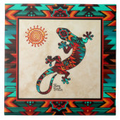 Gecko und Sun Keramik Tile Fliese (Vorderseite)