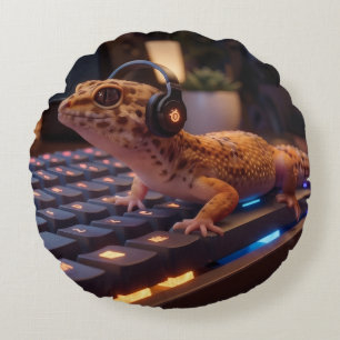 GeckoDev // Cyberpunk-Programmierer-Lendenkissen  Rundes Kissen