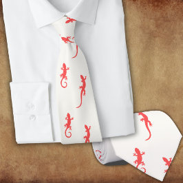 Geckos in rotem Aufstieg (auf weiß) Krawatte