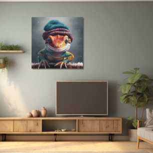 Geckos mit niedlichem Winterhut Poster