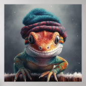 Geckos mit niedlichem Winterhut Poster (Vorne)