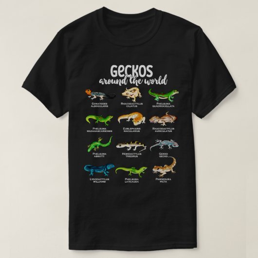 Geckos rund um die Welt Geckos T-Shirt (Design vorne)