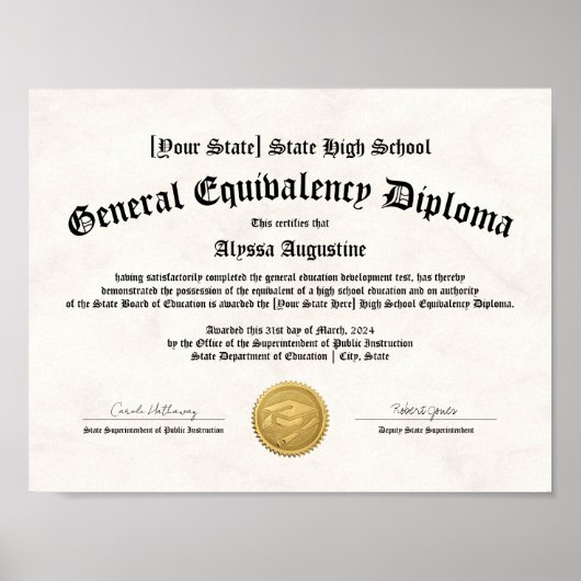 GED General High School Equivalable Diploma Copy Poster (Vorne)
