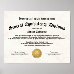 GED General High School Equivalable Diploma Copy Poster