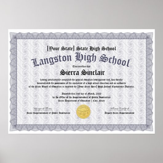 GED General High School Equivalency Diploma Copy Poster (Vorne)