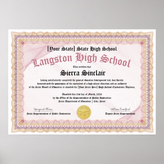 GED General High School Equivalency Diploma Copy Poster (Vorne)