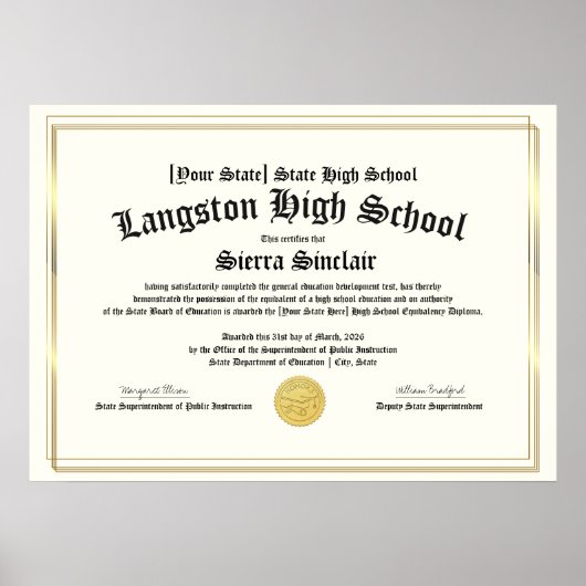 GED General High School Equivalency Diploma Copy Poster (Vorne)