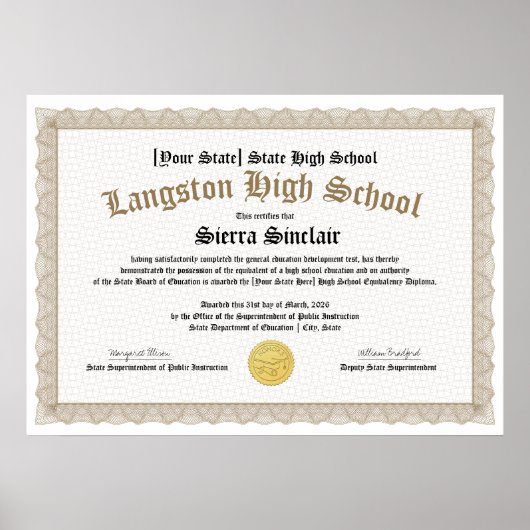 GED General High School Equivalency Diploma Copy Poster (Vorne)