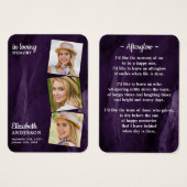 Gedächtnis 3 Foto Beerdigung Gebetskarte Lila Marm (Vorne & Hinten)