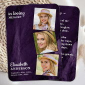 Gedächtnis 3 Foto Beerdigung Gebetskarte Lila Marm