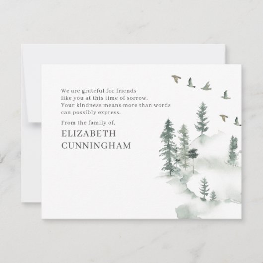 Gedächtnis Moderner Wasserfarbenwald Pinienwald Dankeskarte (Vorderseite)