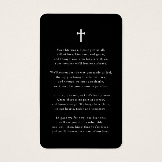 Gedächtnisbeerdenkungskarten für das Foto (Rückseite)