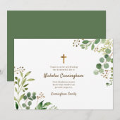 Gedächtnisbeerdigung Modern Cross Foliage Botanica Dankeskarte (Vorne/Hinten)