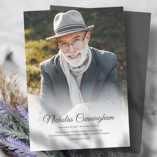 Gedächtnisbeerdigung Modernes Klassisches Foto Dankeskarte