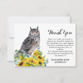 Gedächtnisbeerdigung Owl Sonnenblumen Beileid Dankeskarte (Vorderseite)