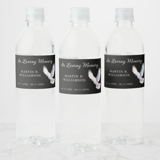 Gedächtnisbeerdigung Taube in liebenden Gedächtnis Wasserflaschenetikett (Flaschen)