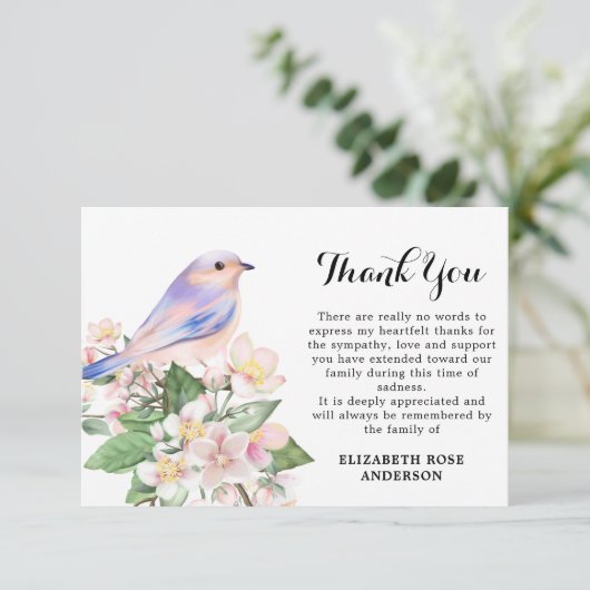 Gedächtnisbeerdigung von Wasserfarben-Bird-Beileid Dankeskarte (Stehend Vorderseite)