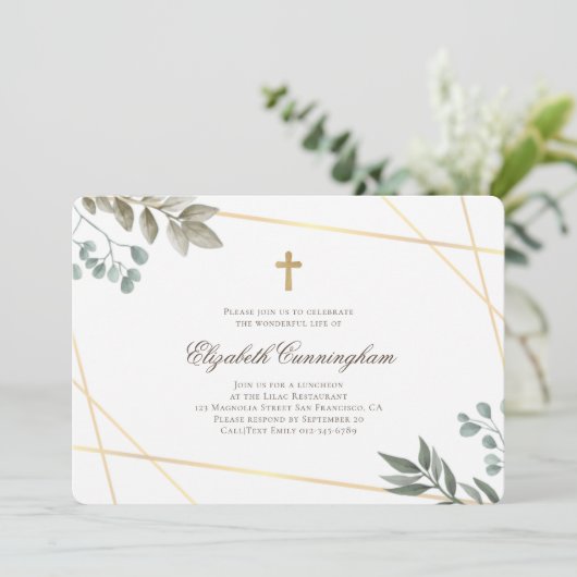 Gedächtnisbeerdigung Wasserfarbenfolien geometrisc Einladung (Stehend Vorderseite)