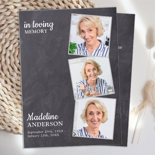 Gedächtnisbeerenkkarte Rustikale 3-Foto-Schieferta Telefonnummerkarte