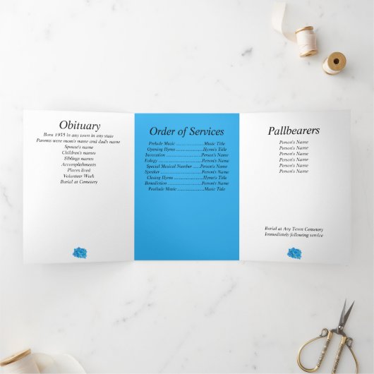 Gedächtnisblatt-Dreifachschrift-Falzankündigung Dreifach Gefaltete Ankündigung (Innenseite)