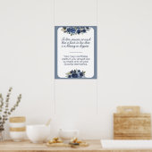 Gedächtnisblaues Blumendesign für die Beerdigung Poster (Küche)