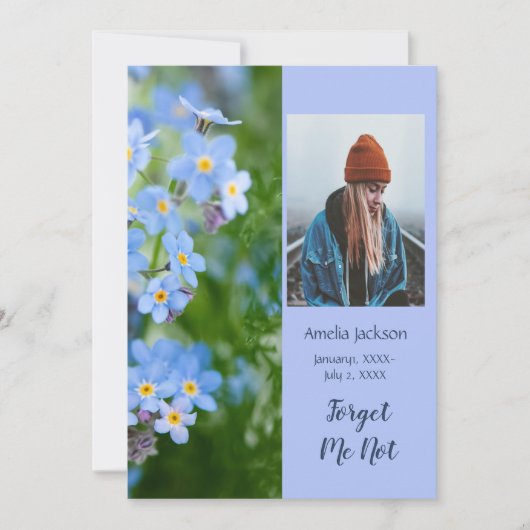 Gedächtnisdienst bitten um Vergessen-Me-Not-Blume Einladung (Vorderseite)