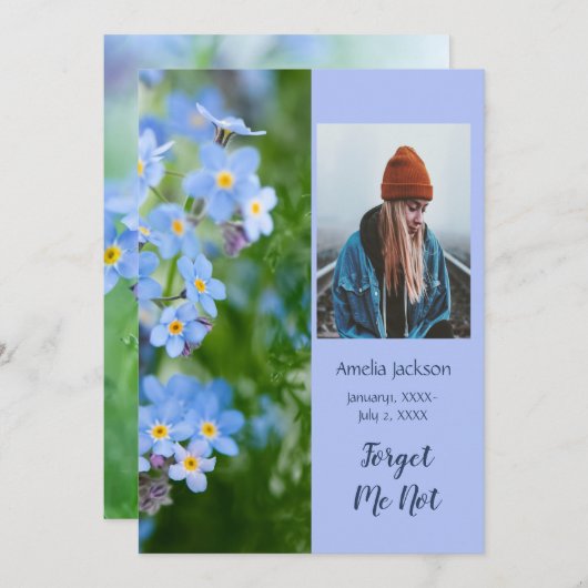 Gedächtnisdienst bitten um Vergessen-Me-Not-Blume Einladung (Vorne/Hinten)