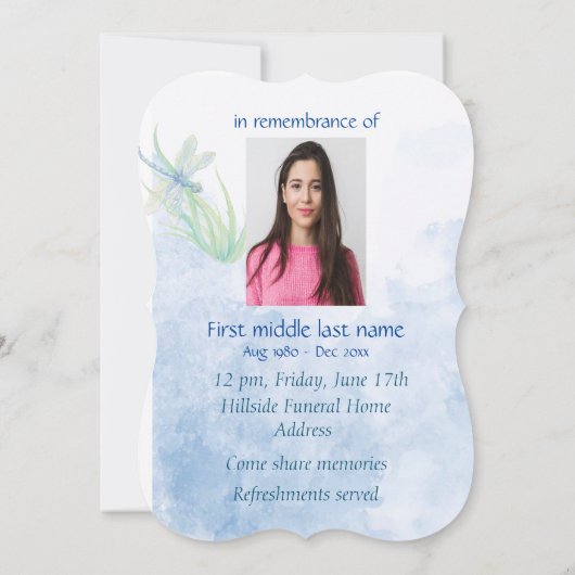 Gedächtnisdienst Einladung Dragonfly Wasserfarben  (Rückseite)