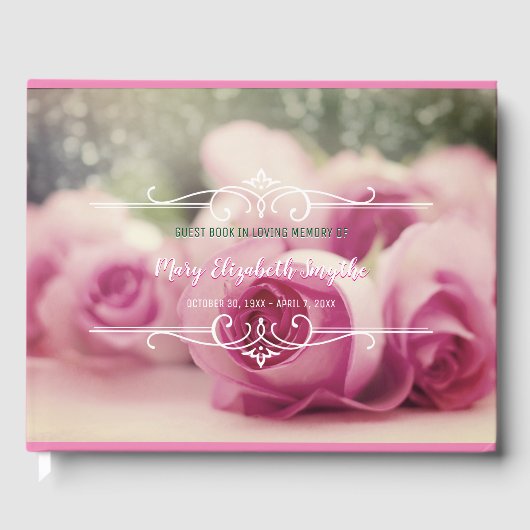 Gedächtnisdienst feiert ein "Life Pink Roses" Gästebuch (Vorderseite)