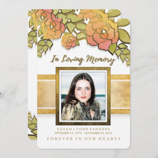 Gedächtnisdienst Golden Blume Foto Einladung (Vorne/Hinten)