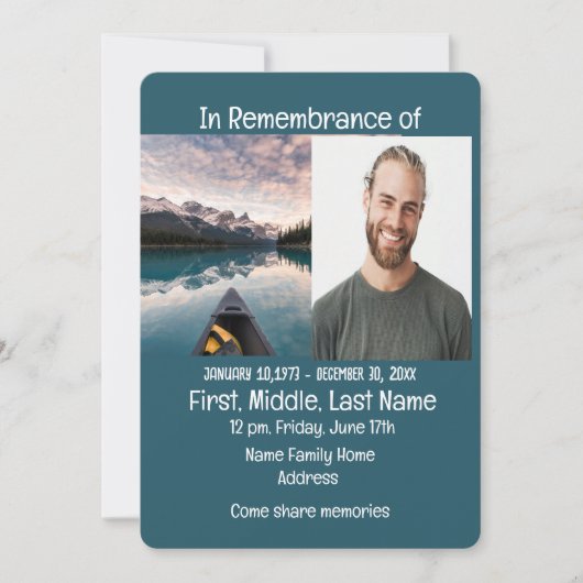 Gedächtnisdienst: Kanufahren einladen Einladung (Vorderseite)