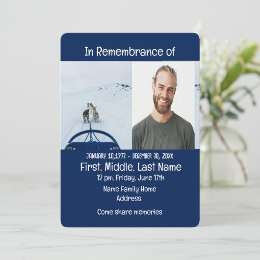 Gedächtnisdienst laden Dog-Team Schlittenwinterspo Einladung (Stehend Vorderseite)