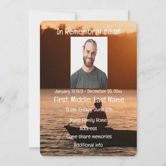 Gedächtnisdienst laden Sunset Fishing Einladung (Vorderseite)