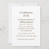 Gedächtnisdienst lädt Blume von Stallhäusern ein Einladung (Rückseite)