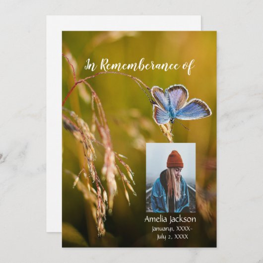 Gedächtnisdienst lädt Schmetterlingsmütze-Blume ei Einladung (Vorne/Hinten)