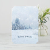 Gedächtnisdienst lädt Schneewald-Winterbäume ein Einladung (Stehend Vorderseite)