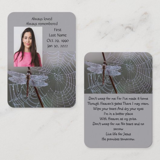 Gedächtniserinnerung Dragonfly Spider Web Visitenkarte (Vorne/Hinten)