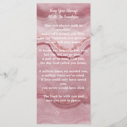 Gedächtnisfeier Beerdigung Foto Karte Rose Quarz (Rückseite)