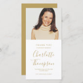 Gedächtnisfeier Elegantes Gold-Script-Foto Dankeskarte (Vorne/Hinten)