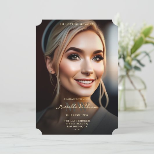 Gedächtnisfeier im Love Memory Elegantes Schwarzes Einladung (Stehend Vorderseite)