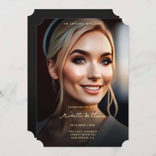 Gedächtnisfeier im Love Memory Elegantes Schwarzes Einladung (Vorne/Hinten)