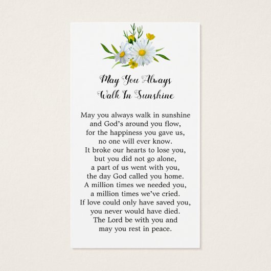 Gedächtnisfloral Daisy Foto Beerdigung Gebetskarte (Rückseite)
