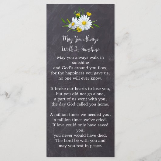 Gedächtnisflorale Foto Beerdigung Beerdigung Lesez Menükarte (Rückseite)