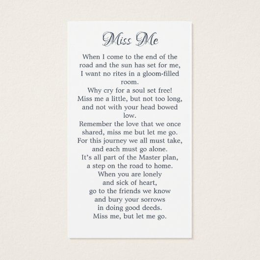 Gedächtnisflorale Vogelgedicht Beerdigungskarte (Rückseite)