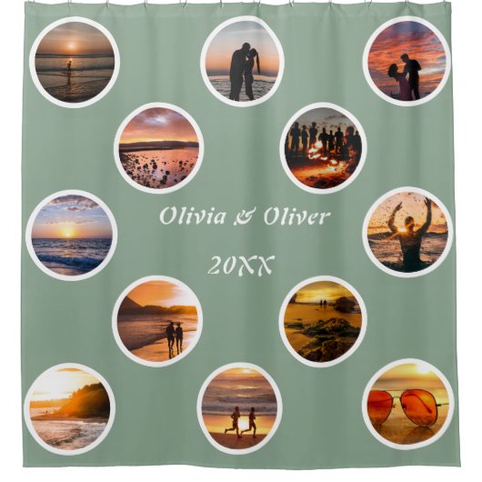 Gedächtnisfoto Collage Polka Dot Mit Monogramm Duschvorhang (Vorderseite)