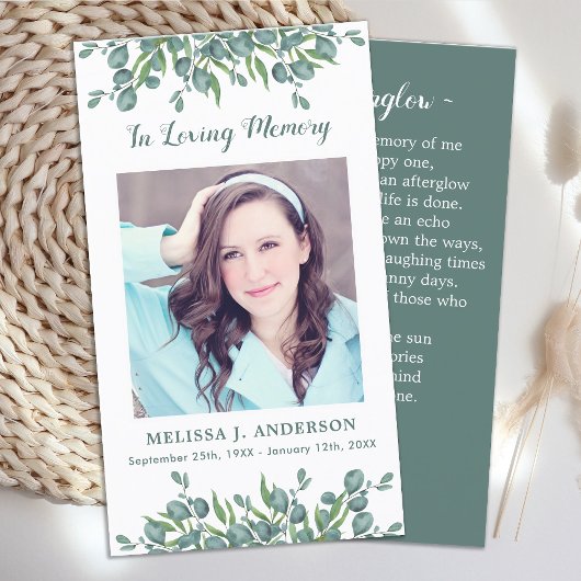 Gedächtniskarte Beerdigung Eukalyptus Botanisch Telefonnummerkarte